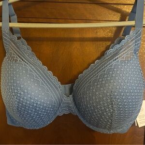 Auden Blue Lace Push-Up Comfort Wire Plunge Bra